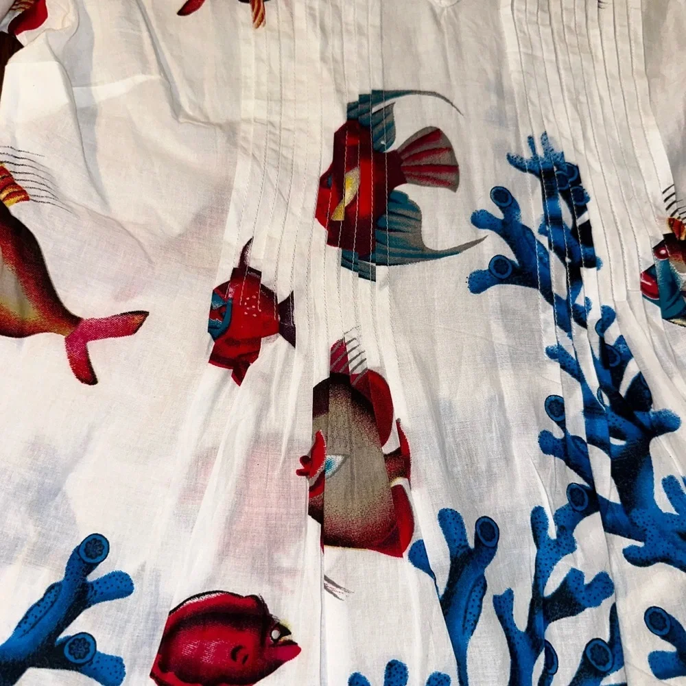 Soft Surroundings Beaded Tunic Cover-Up | Fish & Coral Print | Size S | 100% - Picture 8 of 9
